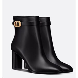 Christian Dior Empreinte Black Heeled Ankle Boots Calfskin Gold 8